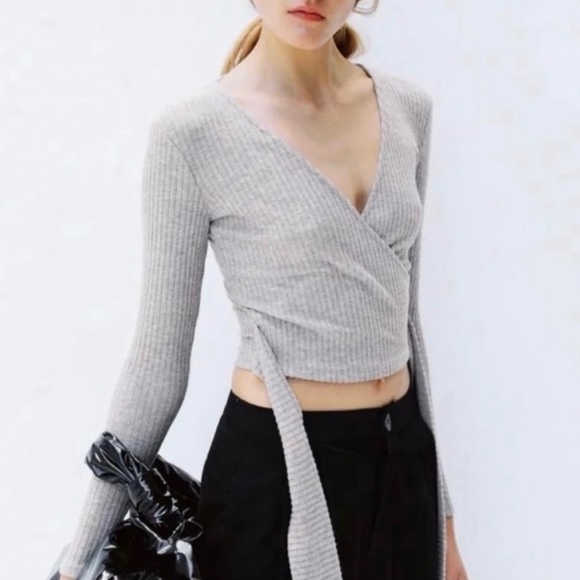 Zara Tops - Zara grey wrap long sleeve top